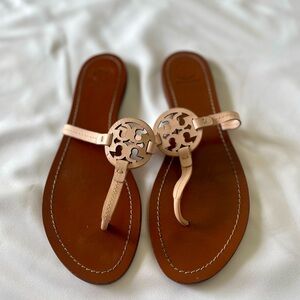 Tory Burch Pink Leather Miller Sandals Flip Flops - Size 8.5
